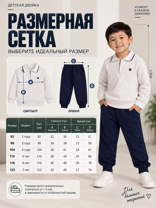Костюм детский двойка хлопок для детей 1–8 лет, комплект кофта и штаны