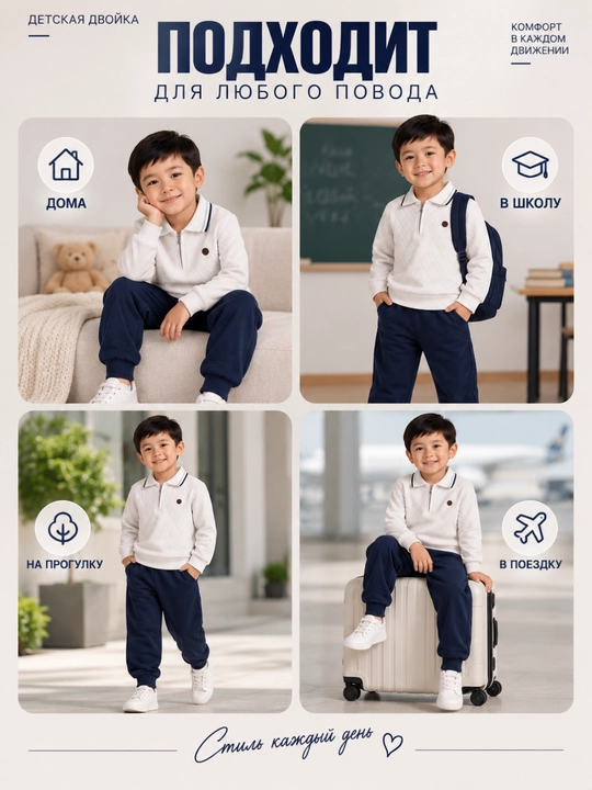 Костюм детский двойка хлопок для детей 1–8 лет, комплект кофта и штаны