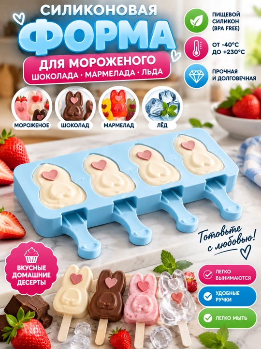Форма для мороженого Силиконовая форма для сладостей мармелада шоколада, мороженого и льда - 