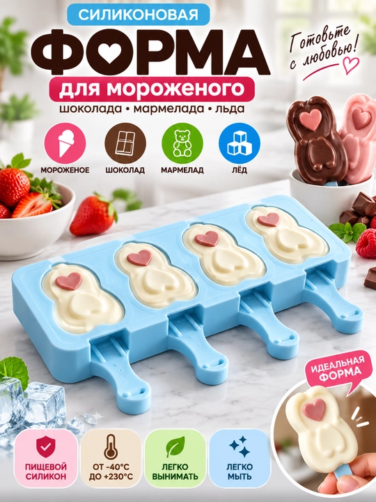 Форма для мороженого Силиконовая форма для сладостей мармелада шоколада, мороженого и льда - 