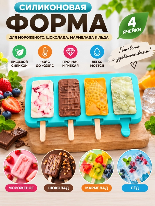 Форма для мороженого,Силиконовая форма для сладостей, мармелада, шоколада, мороженого и льда - 