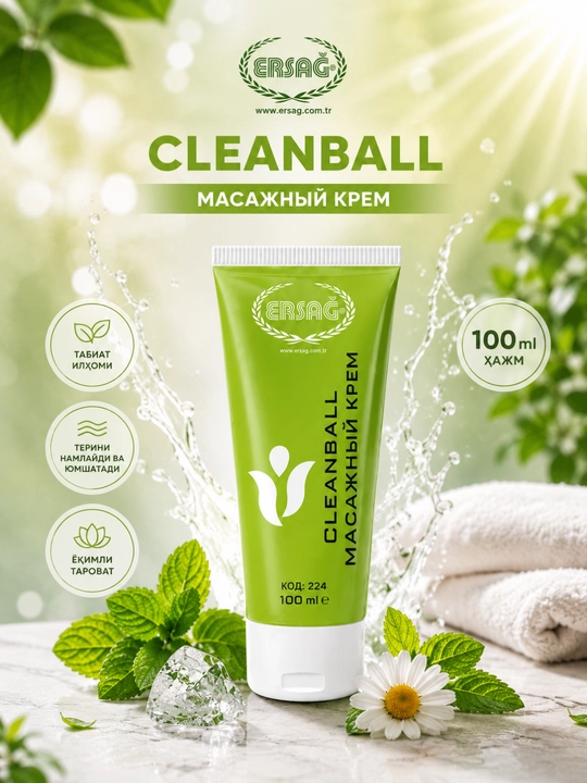 Массажный крем тела, спины, шеи ERSAG Cleanball, 100 мл - 