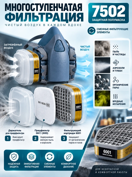 Himoya yarim niqobi filtrli 7502