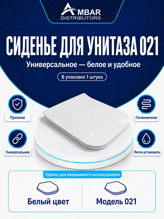 Универсальное сиденье для унитаза 021 с крышкой, прочный пластик, белое