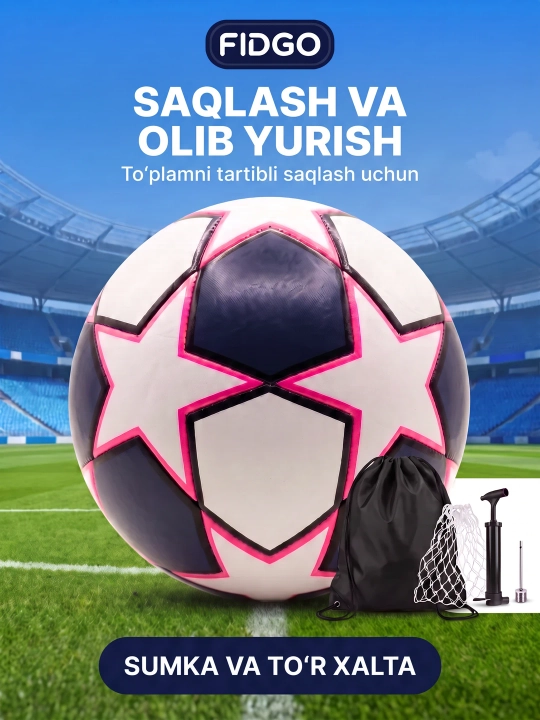 5 o‘lchamli futbol to‘pi, sovg‘a sifatida: nasos, igna, sumka