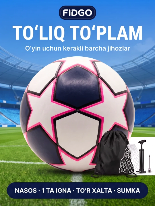 5 o‘lchamli futbol to‘pi, sovg‘a sifatida: nasos, igna, sumka