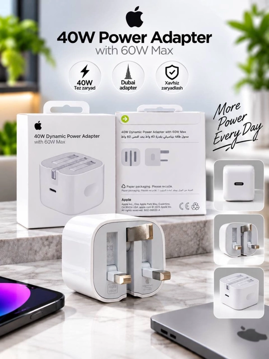 Apple 40W USB-C adapter 60W Max tez zaryad Dubai vilka