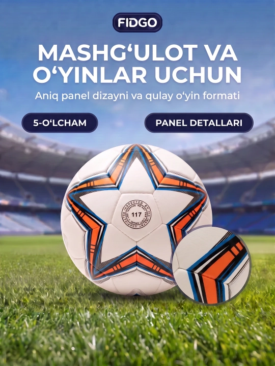 5 o‘lchamli futbol to‘pi, sovg‘a sifatida: nasos, igna, sumka