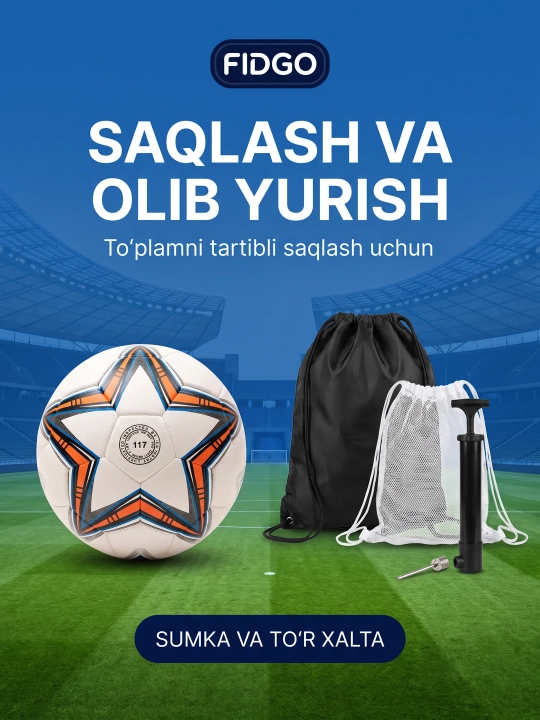 5 o‘lchamli futbol to‘pi, sovg‘a sifatida: nasos, igna, sumka