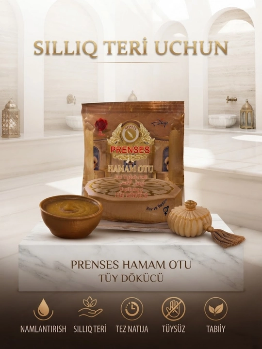 Prenses Hamam Otu – Tuk to'kuvchi, tabiiy, depilatsion kukun