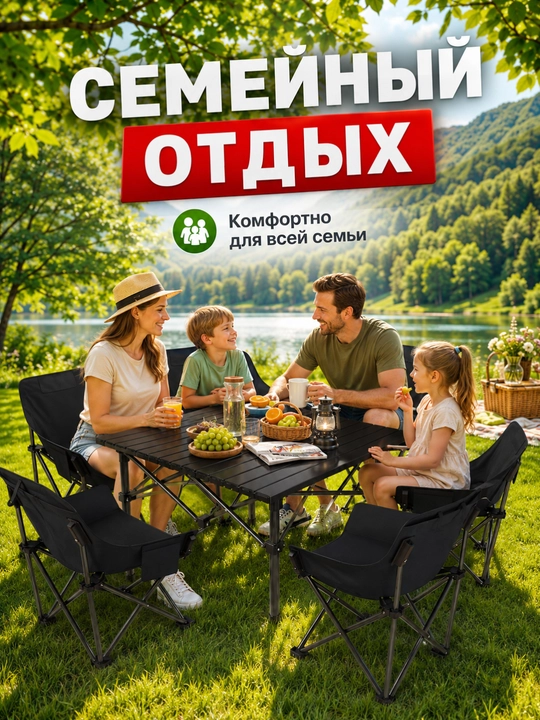 Buklanadigan stol va 6 ta stul kemping va piknik uchun