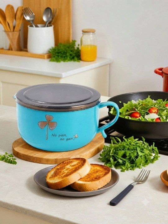 Кухонная миска с крышкой для хранения, сохранения тепла и переноски готовых блюд - 