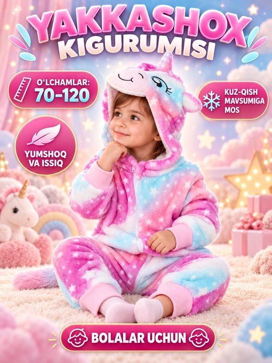 Bolalar uchun yumshoq kigurumi kombinezon, kapyushonli hayvoncha kostyumi - 