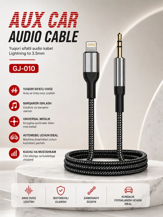Lightning – AUX Кабель 3.5 мм для iPhone Автомобильный Аудиокабель Hi-Fi Стерео - 
