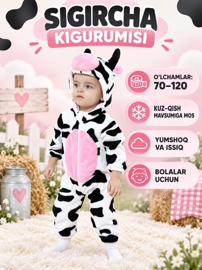 Bolalar uchun yumshoq kigurumi kombinezon, kapyushonli hayvoncha kostyumi - 