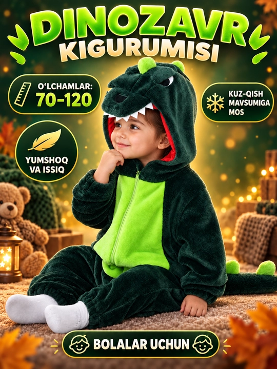 Bolalar uchun yumshoq kigurumi kombinezon, kapyushonli hayvoncha kostyumi - 