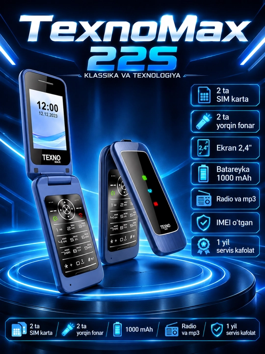 TexnoMax 22s tugmali telefon, 2 ta SIM, kamerasiz - 