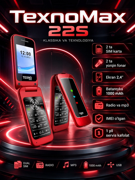 TexnoMax 22s tugmali telefon, 2 ta SIM, kamerasiz - 