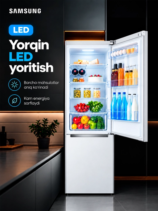 Sovutkich Samsung RB31FERND, 310 l, No Frost, inverter, kumush/qora rang