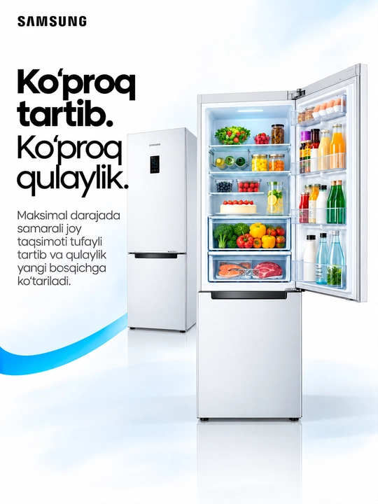 Sovutkich Samsung RB31FERND, 310 l, No Frost, inverter, kumush/qora rang