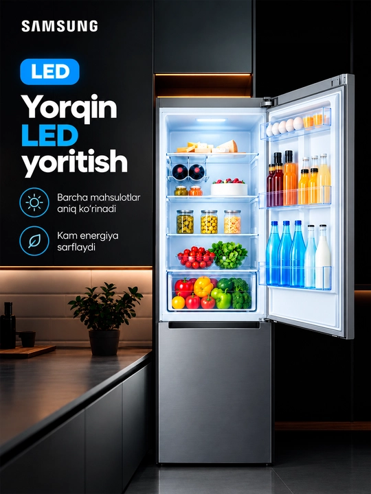 Sovutkich Samsung RB31FERND, 310 l, No Frost, inverter, kumush/qora rang