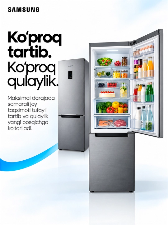 Sovutkich Samsung RB31FERND, 310 l, No Frost, inverter, kumush/qora rang