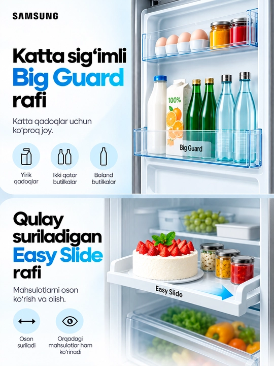 Sovutkich Samsung RB31FERND, 310 l, No Frost, inverter, kumush/qora rang