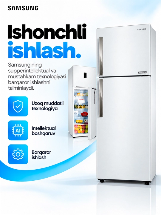 Samsung RT32FAJBD muzlatgichi, 333l, Digital Inverter, All Around Cooling, yangilik zonasi
