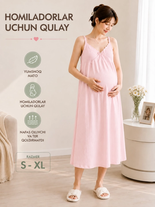Homiladorlar va roddom uchun tunggi ko'ylak, paxta , oversize, XL-XXL - 