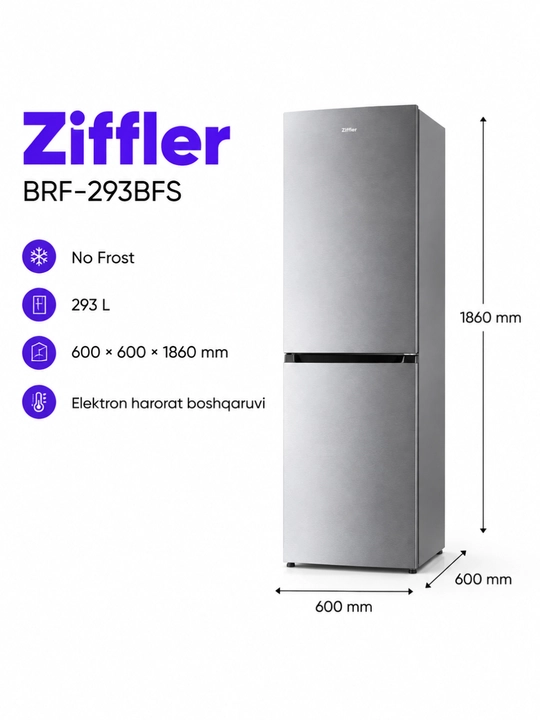 Ziffler No Frost inverter muzlatgichlari, 293–423 L, ikki kamerali va Multi Door