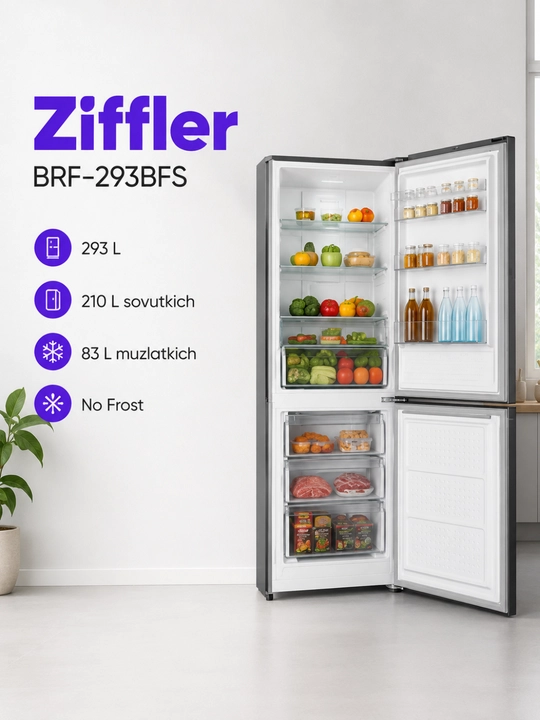 Ziffler No Frost inverter muzlatgichlari, 293–423 L, ikki kamerali va Multi Door