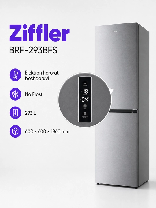 Ziffler No Frost inverter muzlatgichlari, 293–423 L, ikki kamerali va Multi Door