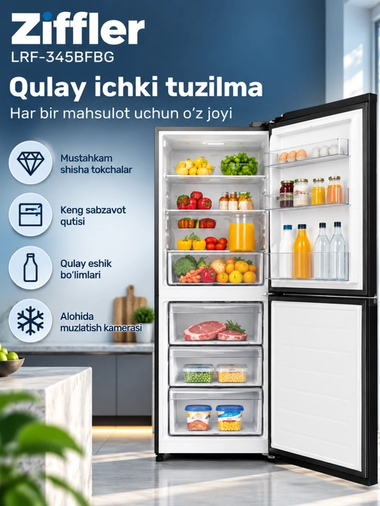 Ziffler No Frost inverter muzlatgichlari, 293–423 L, ikki kamerali va Multi Door