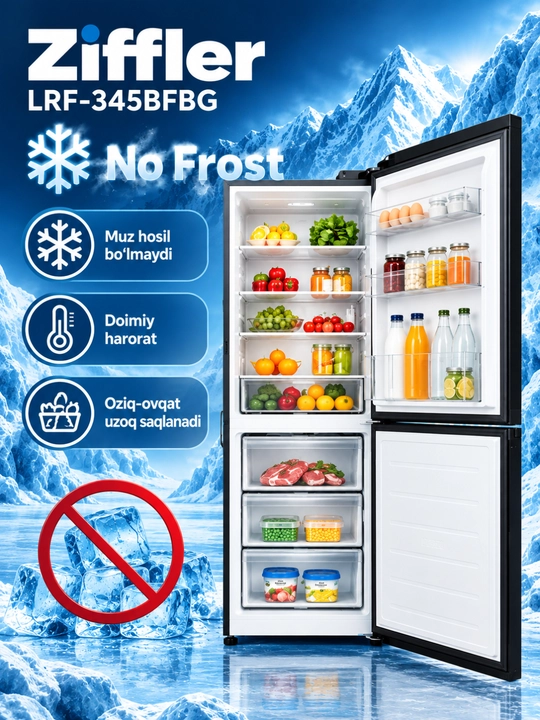 Ziffler No Frost inverter muzlatgichlari, 293–423 L, ikki kamerali va Multi Door