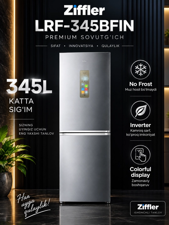 Ziffler No Frost inverter muzlatgichlari, 293–423 L, ikki kamerali va Multi Door