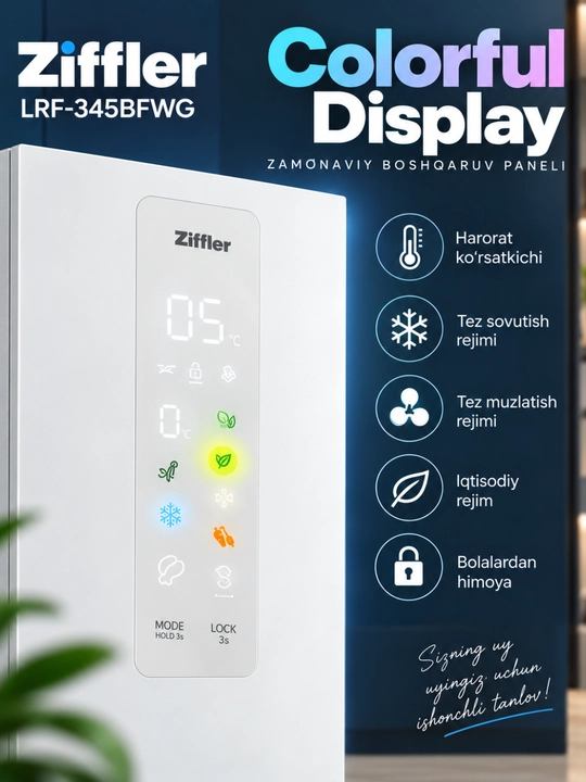 Ziffler No Frost inverter muzlatgichlari, 293–423 L, ikki kamerali va Multi Door