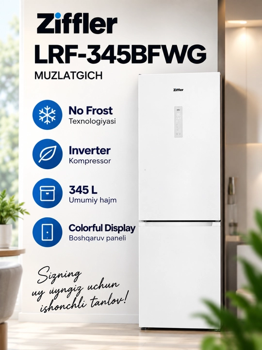 Ziffler No Frost inverter muzlatgichlari, 293–423 L, ikki kamerali va Multi Door