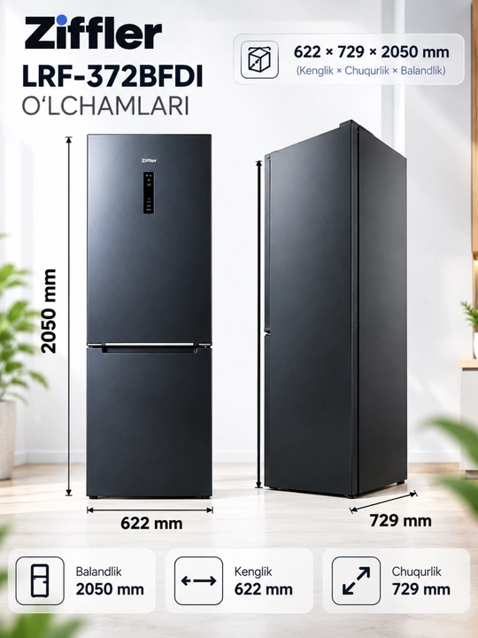Ziffler No Frost inverter muzlatgichlari, 293–423 L, ikki kamerali va Multi Door