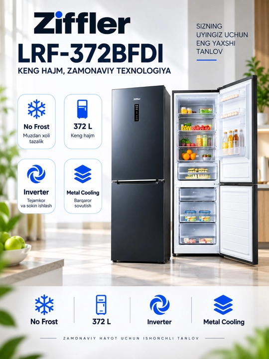 Ziffler No Frost inverter muzlatgichlari, 293–423 L, ikki kamerali va Multi Door