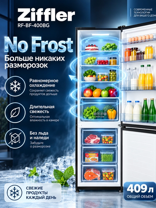Ziffler No Frost inverter muzlatgichlari, 293–423 L, ikki kamerali va Multi Door