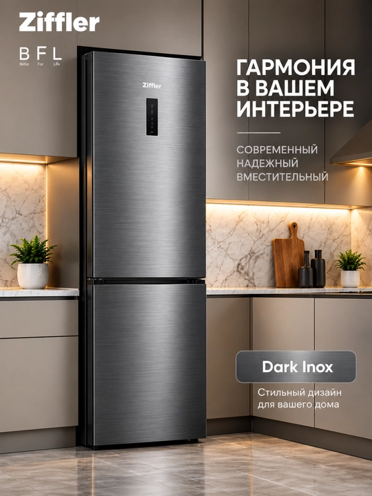 Холодильники Ziffler No Frost с инвертором, 293–423 л, двухкамерные и Multi Door - 