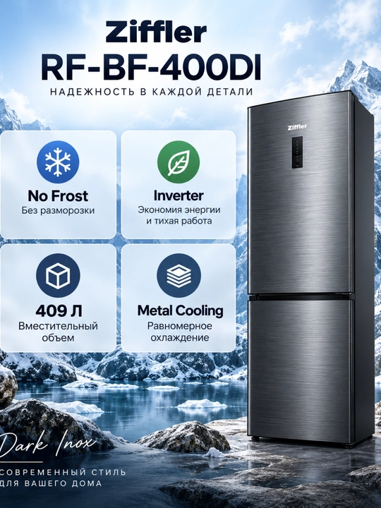Ziffler No Frost inverter muzlatgichlari, 293–423 L, ikki kamerali va Multi Door