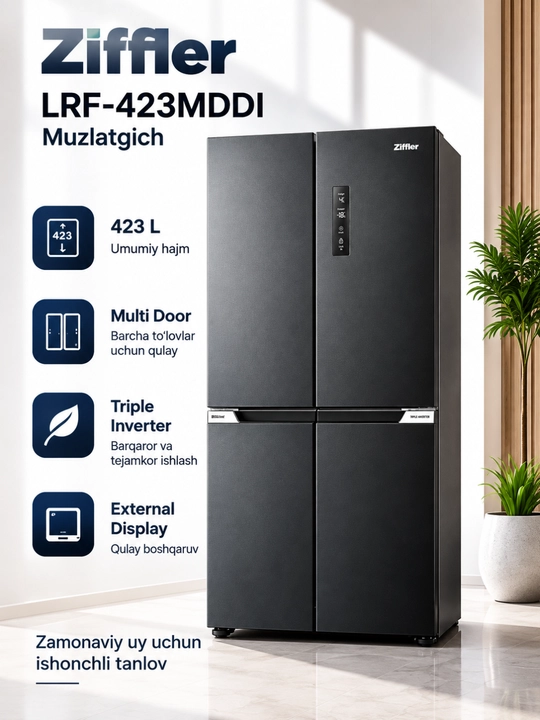 Ziffler No Frost inverter muzlatgichlari, 293–423 L, ikki kamerali va Multi Door