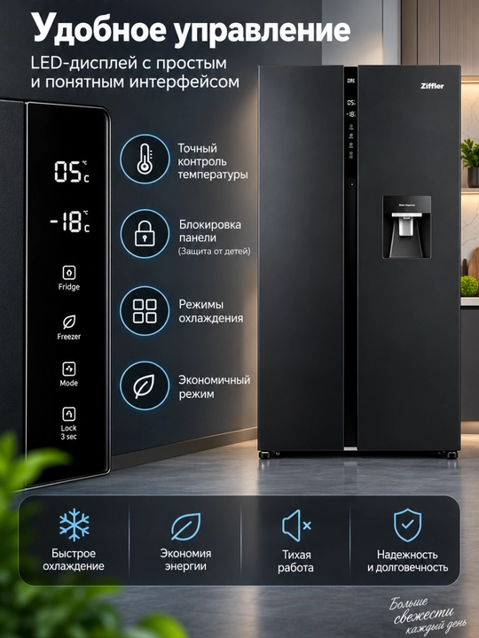 Ziffler No Frost inverter muzlatgichlari, 293–423 L, ikki kamerali va Multi Door