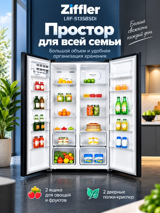 Ziffler No Frost inverter muzlatgichlari, 293–423 L, ikki kamerali va Multi Door