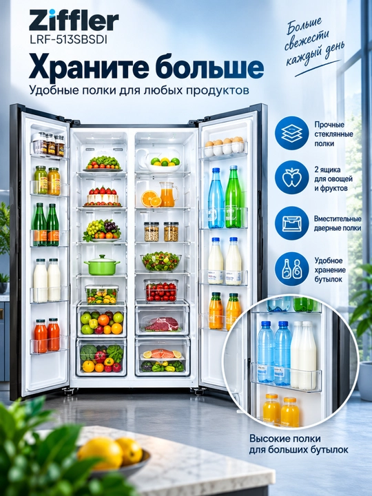 Ziffler No Frost inverter muzlatgichlari, 293–423 L, ikki kamerali va Multi Door
