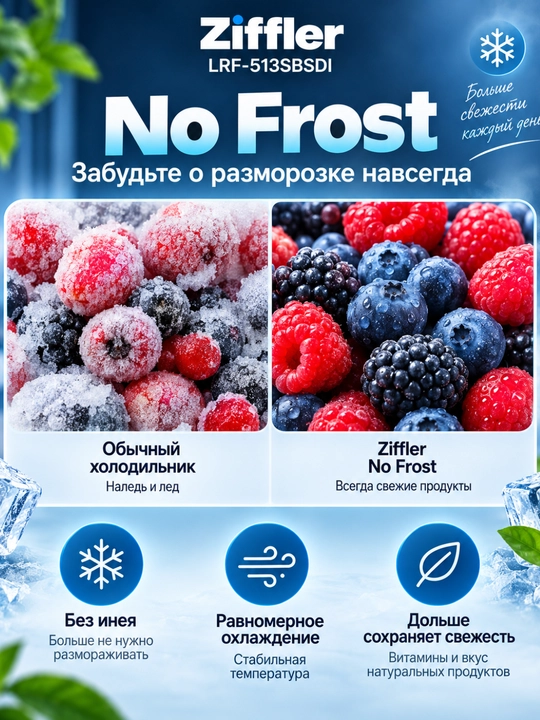 Ziffler No Frost inverter muzlatgichlari, 293–423 L, ikki kamerali va Multi Door