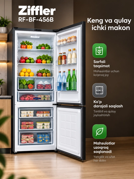 Ziffler No Frost inverter muzlatgichlari, 293–423 L, ikki kamerali va Multi Door