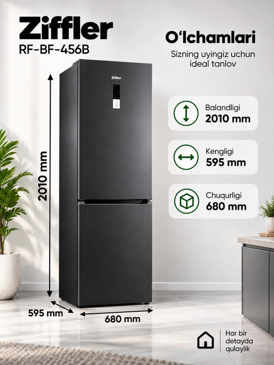 Ziffler No Frost inverter muzlatgichlari, 293–423 L, ikki kamerali va Multi Door