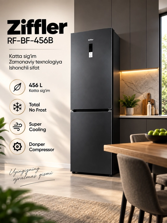 Ziffler No Frost inverter muzlatgichlari, 293–423 L, ikki kamerali va Multi Door